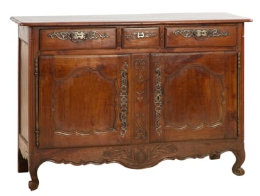 French Provincial Louis XV Style Carved Cherry Sideboard, 19th c., H.- 39 in., W.- 57 1/2 in., D.-