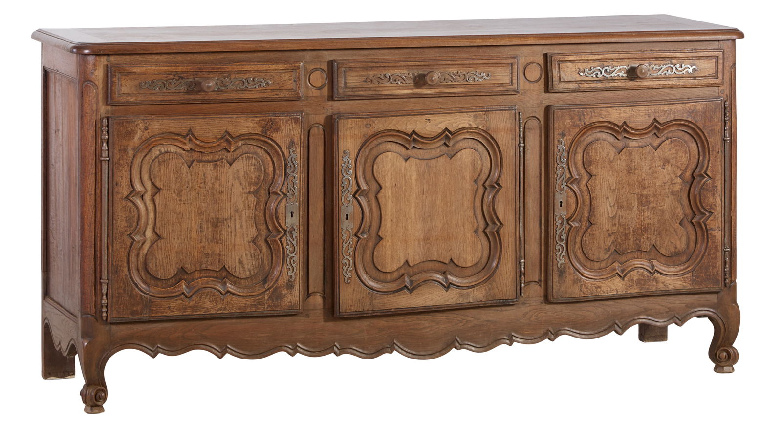French Provincial Louis XV Style Oak Sideboard, 20th c., H.- 39 1/4 in., W.- 77 in., D.- 22 1/4 in. (1 of 1)