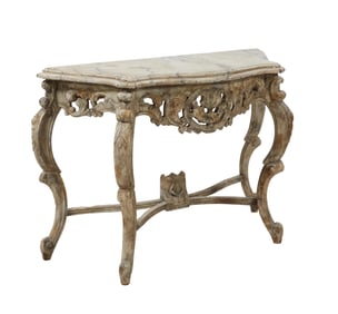 Italian Style Rocaille Creme Peinte Faux Marble Console, 19th c., H.- 31 1/2 in., W.- 45 1/4 in.,