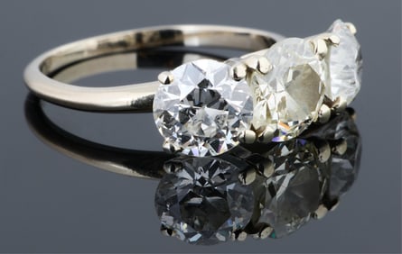 Lady's 14K White Gold Triple Diamond Engagement Ring, App. Total Diamond Wt.- 3.25 cts., Size- 6.