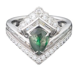 Lady's Platinum Diamond and Alexandrite Dinner Ring, by Oscar Friedman, Total Diamond Wt.- 0.92