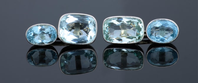 Pair of Platinum White Gold and Aquamarine Cufflinks, App. Total Aquamarine Wt.- 14 carats, Each-