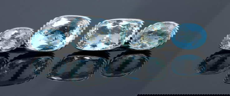 Pair of Platinum White Gold and Aquamarine Cufflinks, App. Total Aquamarine Wt.- 14 carats, Each-: Pair of Platinum White Gold and Aquamarine Cufflinks, each mounted with a app. 5-carat cushion cut aquamarine on one end and a app. 2-carat oval cut aquamarine on the other, App. Total Aquamarine Wt.-