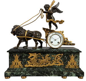 French Empire Style Gilt Bronze Marble Cherub Chariot Mantel Clock, 19th c., H.- 17 3/4 in., W.- 17 (1 of 4)
