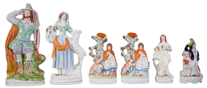 Group of Six Staffordshire Figures, 19th c., Largest- H.- 16 in., W.- 8 in. (6 Pcs.)