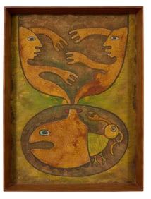 Edwin Scheier (New York/Puerto Rico/Arizona, 1910-2008), "Surrealist Hourglass with Two Figures, a