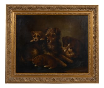 Susan Catherine Moore Waters (American, 1823-1900), "Terrier with Puppies," H.- 20 in., W.- 25 in.,