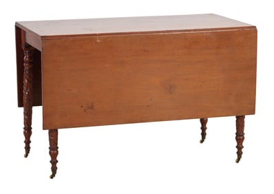 American Late Classical Mahogany Drop Leaf Dining Table, probably New York, early 19th c., Closed-