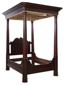 American Late Classical Mahogany Tester Bed, possibly retailed by Prudent Mallard, mid 19th c., H.-