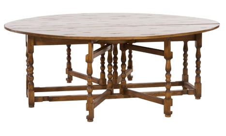 Large English William and Mary Style Oak Drop Leaf Wake Table, 20th c., H.- 30 in., W.- 84 in.,