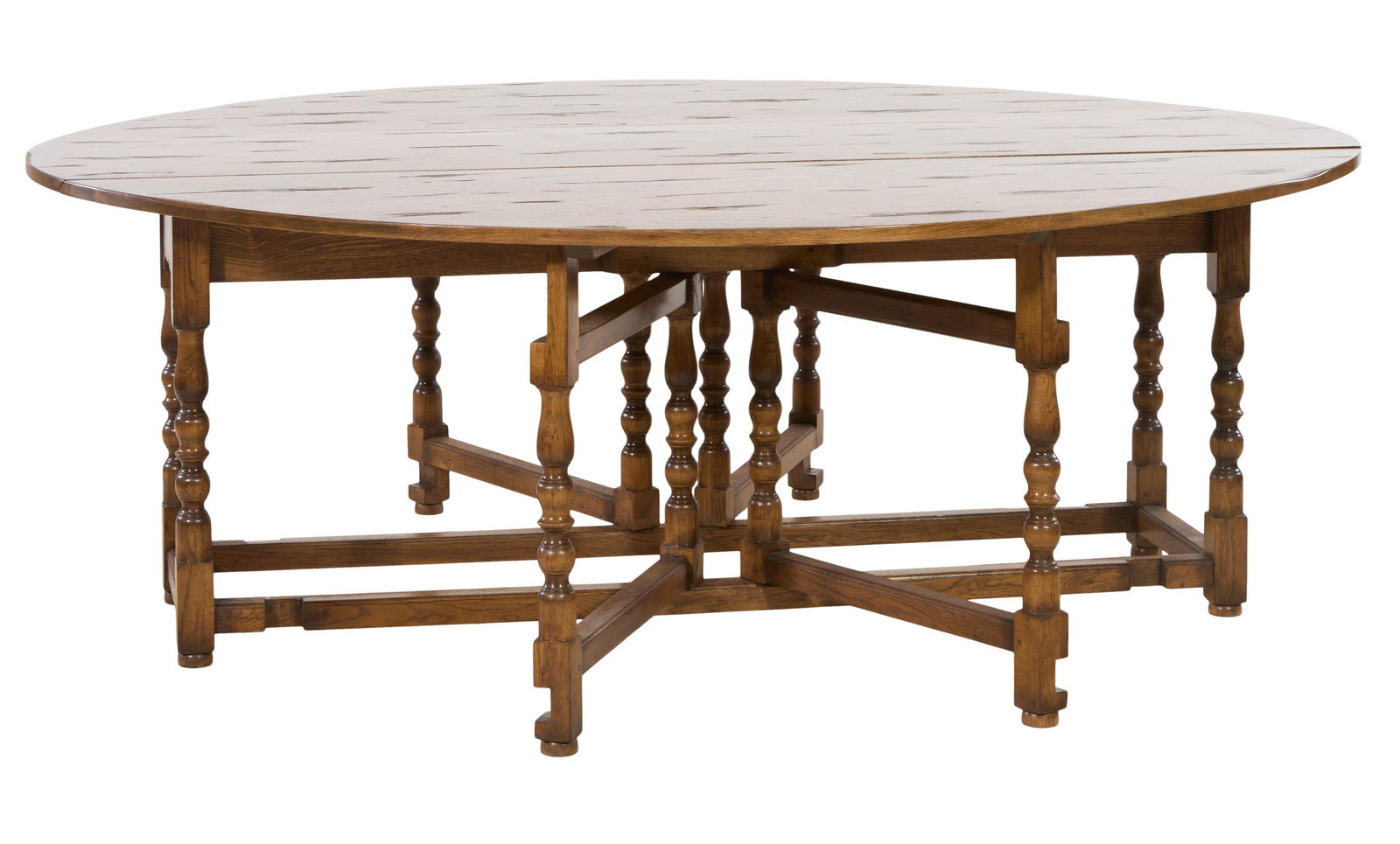 Large English William and Mary Style Oak Drop Leaf Wake Table, 20th c., H.- 30 in., W.- 84 in., (1 of 2)