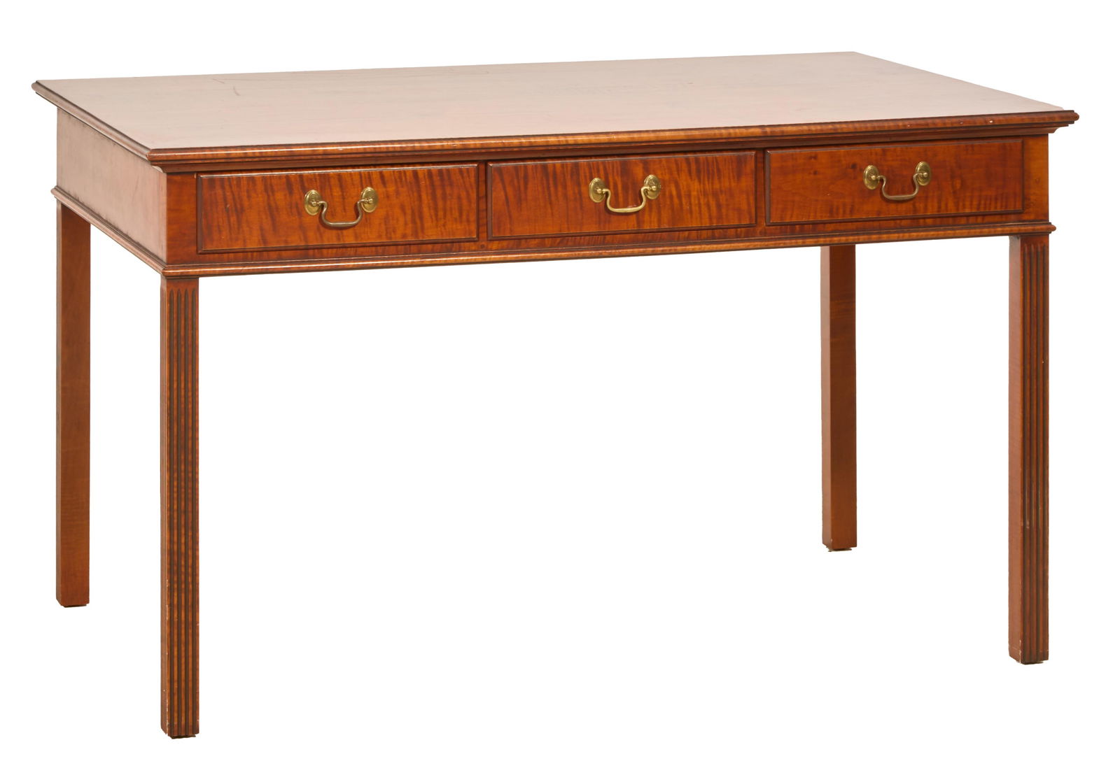 Eldred Wheeler Curly Maple "Rhode Island" Writing Surface Desk, 20th c., H.- 31 in., W.- 52 in., D.- (1 of 16)
