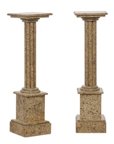 Pair of Figured Gray Marble Pedestals, 20th/21st c., H.- 39 1/4 in., W.- 10 in., D.- 10 in. (2 Pcs.)