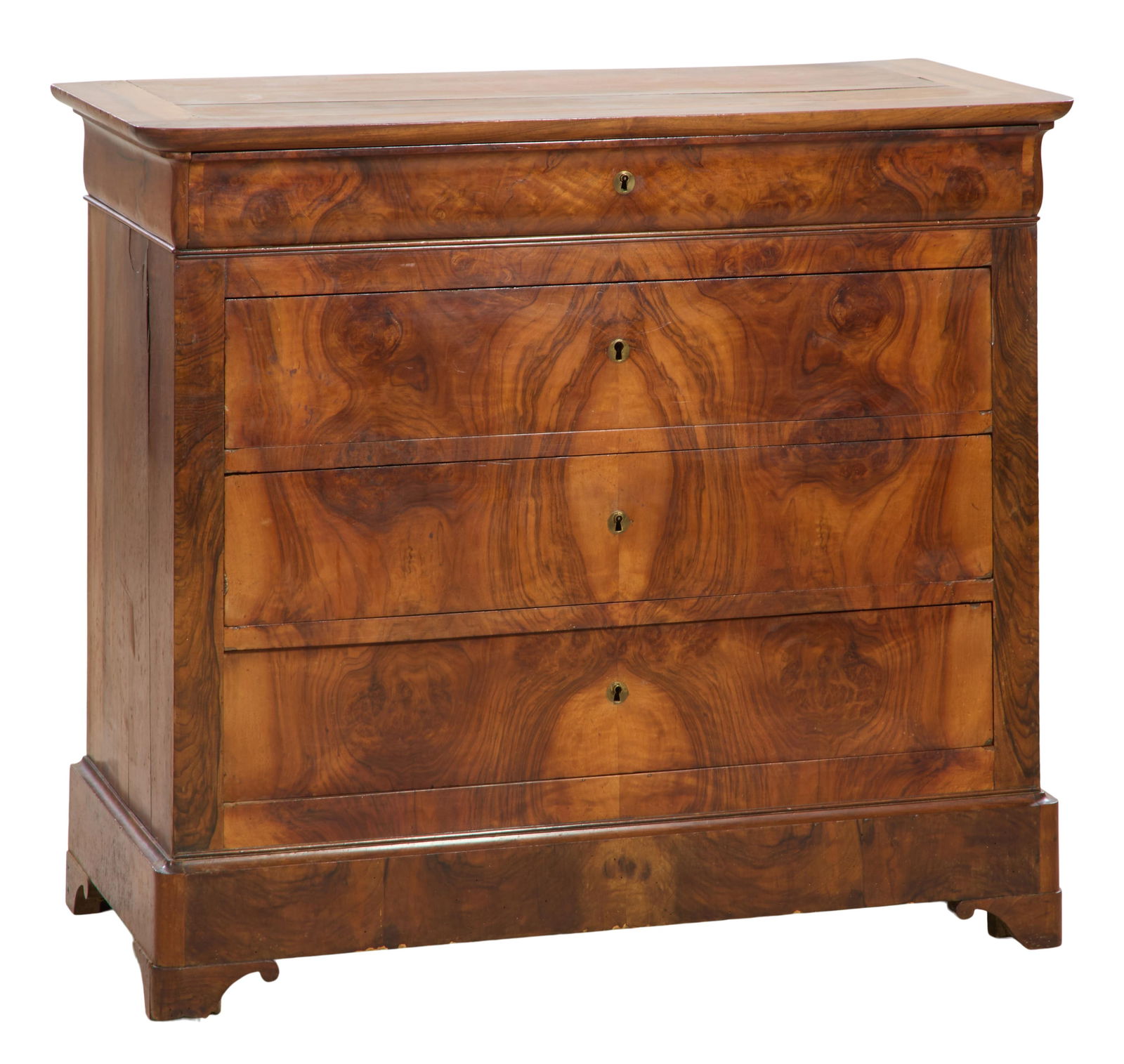 French Louis Philippe Burled Walnut Commode, mid 19th c., H.- 38 in., W.- 43 1/4 in., D.- 21 3/4 in. (1 of 1)