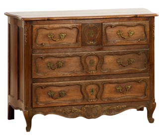 French Louis XV Style Oak Commode, 20th c., H.- 34 in., W.- 48 in., D.- 19 3/4 in.