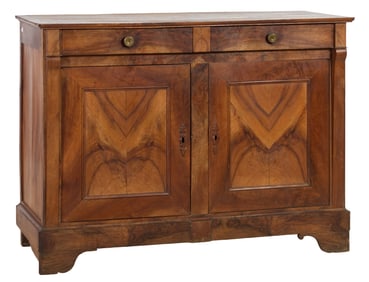 French Provincial Empire Figured Walnut Sideboard, early 19th c., H.- 44 in., W.- 59 1/2 in., D.- 25