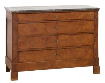 French Provincial Louis Philippe Marble Top Walnut Commode, 19th c., H.- 36 in., W.- 48 1/2 in., D.-