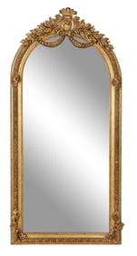 French Louis XVI Style Giltwood Overmantel Mirror, 21st c., H.- 85 in., W.- 40 in.