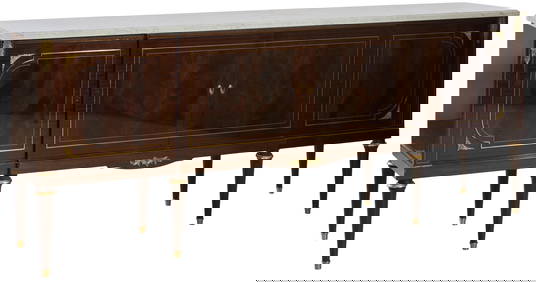Louis XVI Style Ormolu Mounted Marble Top Walnut Sideboard, 20th c., H.- 39 1/4 in., W.- 95 in., D.- (1 of 2)