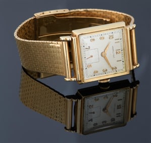 Man's Vintage 14K Yellow Gold Rectangular Hamilton Wristwatch, c. 1952, App. Wt.- 1.52 Troy Oz (with