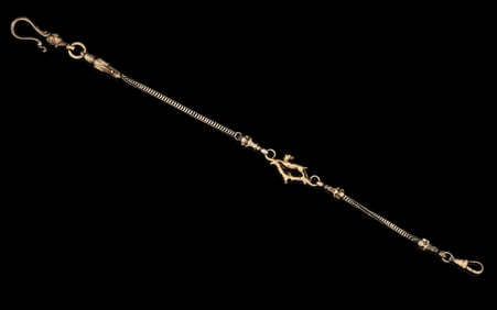 18K Yellow Gold Dolphin and Dog Watch Chain, 19th c., App. Total Wt.- 0.78 Troy oz., L.- 11 3/4 in.