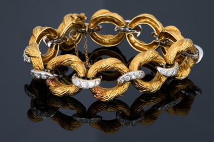 Vintage 18K White and Yellow Gold Twisted Cord and Diamond Link Bracelet, App. Wt.- 1.98 Troy oz.,