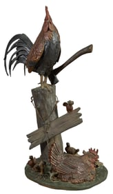 Darrell Walker (American, 20th Century), "Rooster and Chickens," 1995, Approx. H.- 24 1/2 in., Base