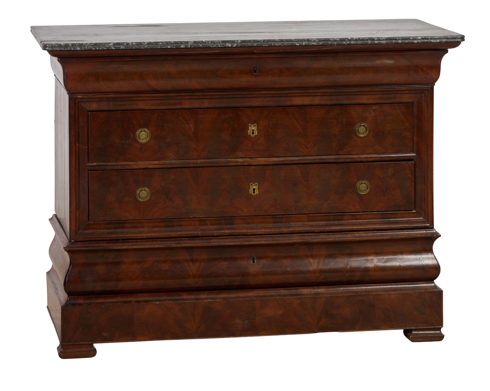 French Louis Philippe Marble Top Walnut Commode, mid 19th c., H.- 37 in., W.- 50 1/2 in., D.- 22 1/2 (1 of 2)