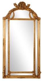 Belle Epoque Style Cherub Overmantel Mirror, 21st c., H.- 84 in., W.- 41 1/2 in.