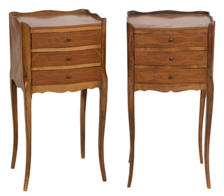 Pair of French Louis XV Style Parquetry Nightstands, 20th c., Each- H.- 29 in., W.- 14 1/2 in., D.-