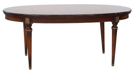 French Louis XVI Style Draw Leaf Walnut Extension Dining Table, 20th c., H.- 29 1/2 in., W.- 71 in., (1 of 2)