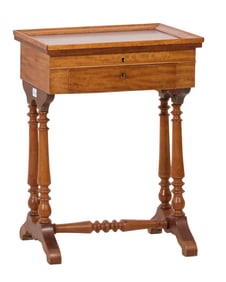 French Napoleon III Walnut Work Table, late 19th c., Closed- H.- 28 1/2 in., W.- 20 in., D.- 14 in.,