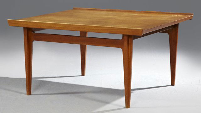 Finn Juhl Carved Walnut Lamp Table, c. 1950, by France : Finn Juhl Carved Walnut Lamp Table, c. 1950, by France & Co., #6305278, retailed by John Stuart, with metal button labels, H.- 17 3/4 in., W.- 33 in., D.- 30 3/4 in.