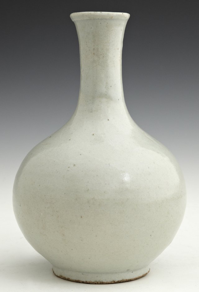 Korean Glazed Earthenware Bottle Form Vase, 18th or 19t: Korean Glazed Earthenware Bottle Form Vase, 18th or 19th c., in pale green, H.- 10 in., dia.- 6 1/2 in.