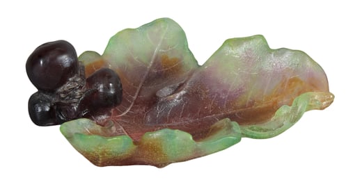 Daum Pate de Verre Fig Leaf Bowl, 20th c., H.- 1 3/4 in., W.- 7 3/4 in., D.- 6 1/2 in.