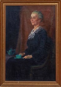 American School, "Drinking Tea," 20th c., H.- 20 1/4 in., W.- 13 1/4 in., Framed- H.- 23 1/2 in.,