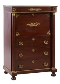 French Empire Style Ormolu Mounted Mahogany Secretaire a Abattant, 19th c., H.- 49 1/2 in., W.- 33