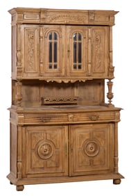 French Henri II Style Oak Buffet a Deux Corps, 19th c., H.- 88 in., W.- 56 in., D.- 20 in.