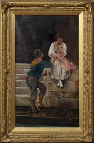 O. Goodman, "Courting Couple," c. 1910, H.- 31 1/2 in., W.- 18 in., Framed- H.- 40 in., W.- 26 1/4