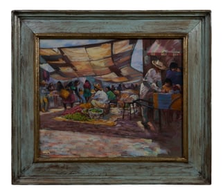 Ben Konis (American/Texas, 1924-2006), "Marketplace," Sight- H.- 19 1/2 in., W.- 23 1/2 in., Framed-
