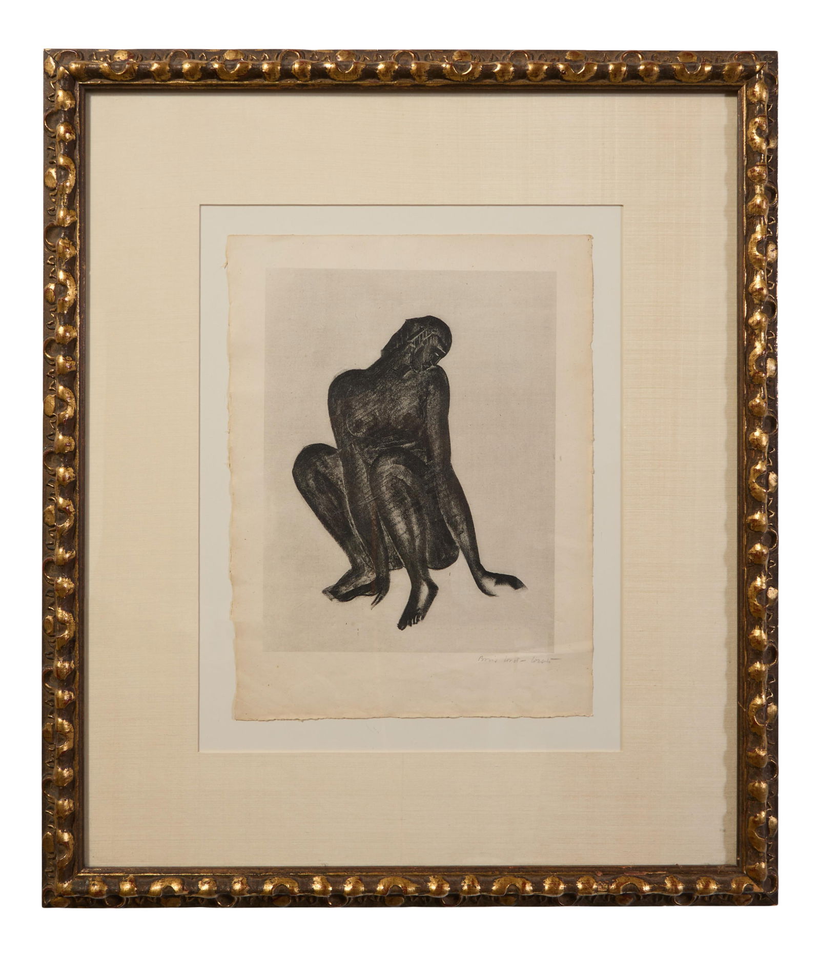 Boris Lovet-Lorski (Russian/New York, 1891-1973), "Crouching Nude," 1929, Sight- H.- 15 1/2 in., W.-: Boris Lovet-Lorski (Russian/New York, 1891-1973), "Crouching Nude," 1929, lithograph on paper, signed lower right, presented in a giltwood frame, Sight- H.- 15 1/2 in., W.- 11 /12 in., Framed- H.- 28