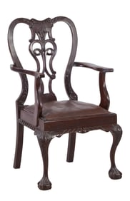 English Chippendale Style Mahogany Arm Chair, 19th/20th c., H.- 40 1/4 in., W.- 24 in., D.- 20 in.