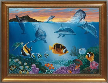 John Akers (Louisiana, 1944-2006), "Fantasy Island," 20th/21st c., H.- 21 1/4 in., W.- 29 1/8 in.,