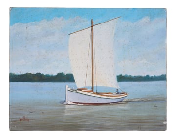 Joseph A. Wilhelm (American/Louisiana, 1923-2003), "Sailboat on the Lake," H.- 11 in., W.- 14 in.