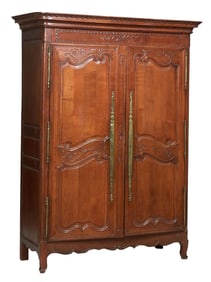 French Provincial Carved Walnut Louis X Style Armoire, early 19th c., H.- 90 in., W.- 67 in., D.- 28