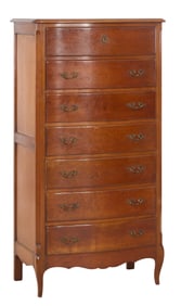 French Louis XV Style Carved Cherry Bowfront Semainier, early 20th c., H.- 59 in., W.- 31 in., D.-