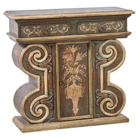 Italian Inspired Polychromed Console Cabinet, 21st c., H.- 37 in., W.- 39 1/2 in., D.- 16 in.