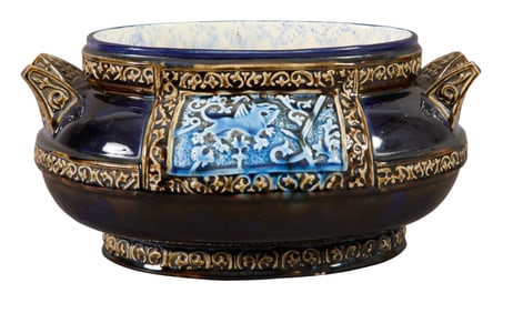 French Choisy-le-Roi Cobalt Majolica Planter, 19th c., H.- 7 1/4 in., W.- 13 1/2 in., D.- 10 1/2 in.