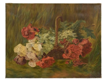 French School, "Flowers," 19th c., H.- 22 1/4 in., W.- 28 5/8 in.