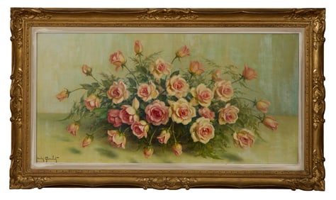 Andre Granchet (French, 19th/20th century), "Still Life of Roses," early 20th c., H.- 17 1/2 in.,